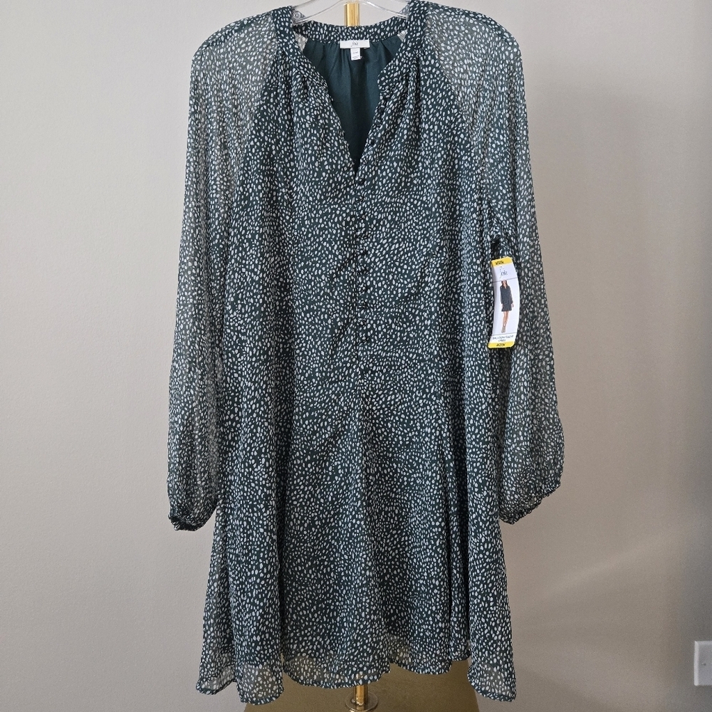 Joie Arctic Animal Spot Balloon Long Sleeve Green Dress sz MEDIUM - Picture 2 of 10